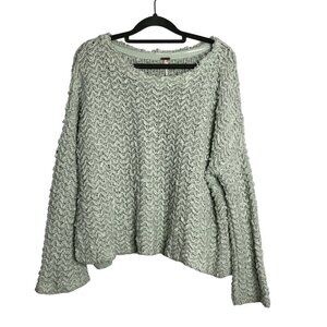 Free People Cotton Blend Oversized Sweater‎ ZigZag Loose Knit Seafoam Green XS